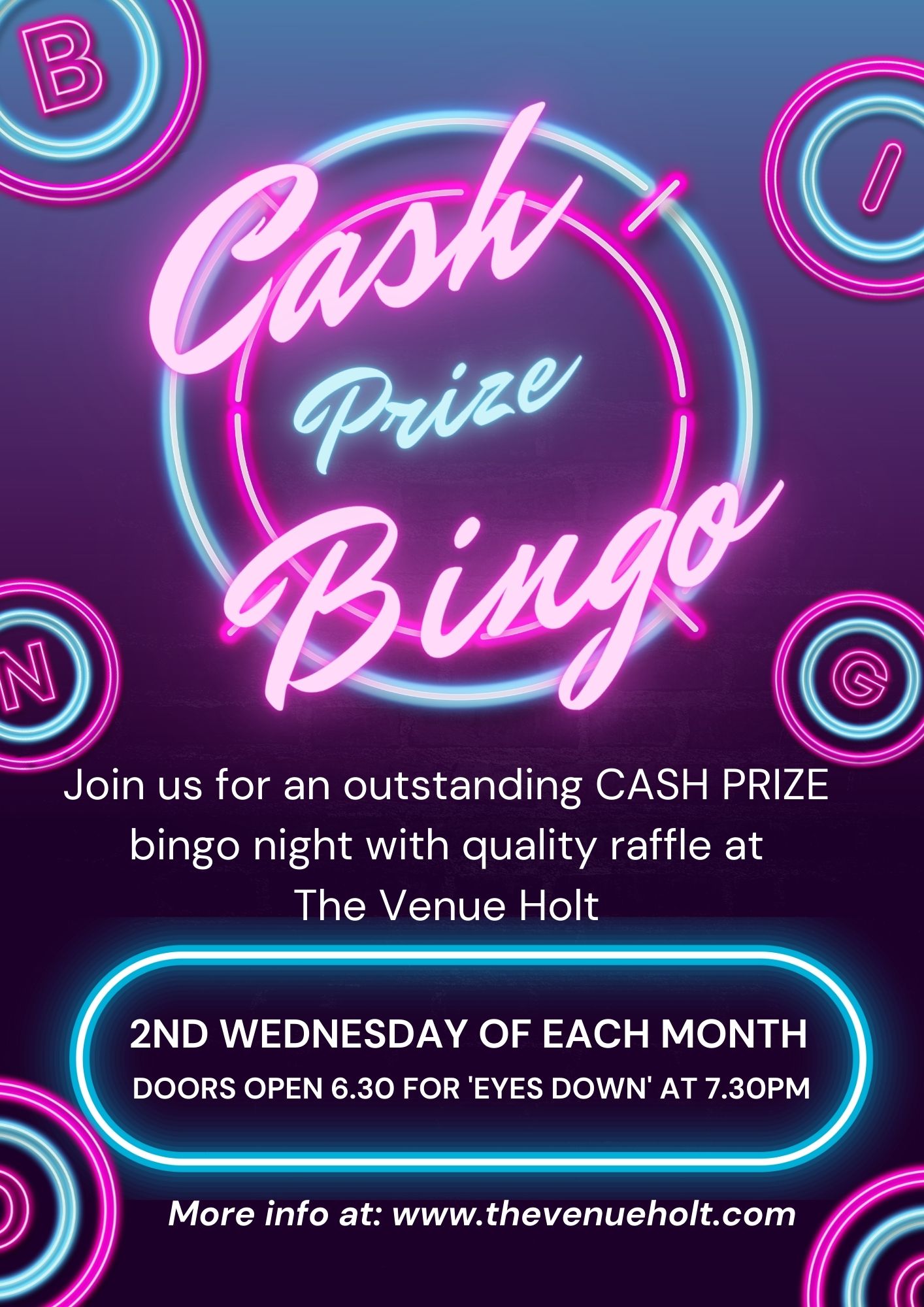 Read more about the article Bingo – 2nd Wednesdays once a month 6.30pm for ‘eyes down’ 7.30pm start.